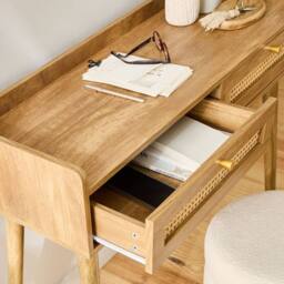 CALICOSY PALMO 2-Drawer Console Table With Rattan Fronts in Light Brown - thumbnail 4