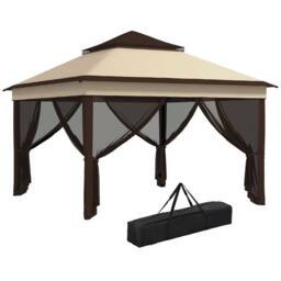 Matteo Beige 3x3m Pop Up Gazebo - Height Adjustable with Mesh Walls - thumbnail 1
