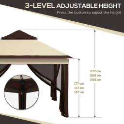 Matteo Beige 3x3m Pop Up Gazebo - Height Adjustable with Mesh Walls - thumbnail 5