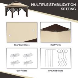 Matteo Beige 3x3m Pop Up Gazebo - Height Adjustable with Mesh Walls - thumbnail 6