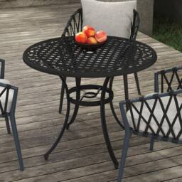 OUTSUNNY Garden Table with Parasol Hole for 2-4, Cast Aluminium Frame in Black - thumbnail 1