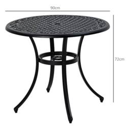 OUTSUNNY Garden Table with Parasol Hole for 2-4, Cast Aluminium Frame in Black - thumbnail 3