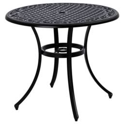 OUTSUNNY Garden Table with Parasol Hole for 2-4, Cast Aluminium Frame in Black - thumbnail 2