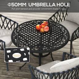 OUTSUNNY Garden Table with Parasol Hole for 2-4, Cast Aluminium Frame in Black - thumbnail 4