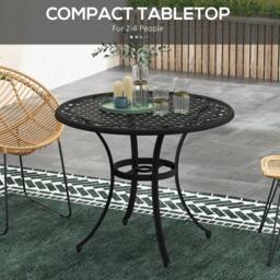 OUTSUNNY Garden Table with Parasol Hole for 2-4, Cast Aluminium Frame in Black - thumbnail 6