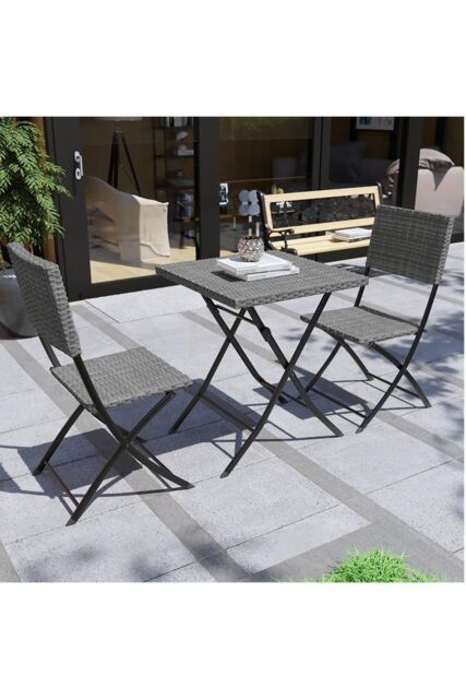 Home Discount 3Pcs Garden Vida Capri 2 Seater Rattan Bistro UKFR Fabric Furniture in Grey - image 1