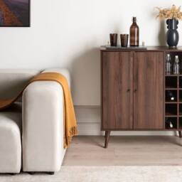 Wyld and Coco Home Sideboard Dark Engineered Wood 2-Door with 8-Bottle Wine Rack in Brown - thumbnail 1