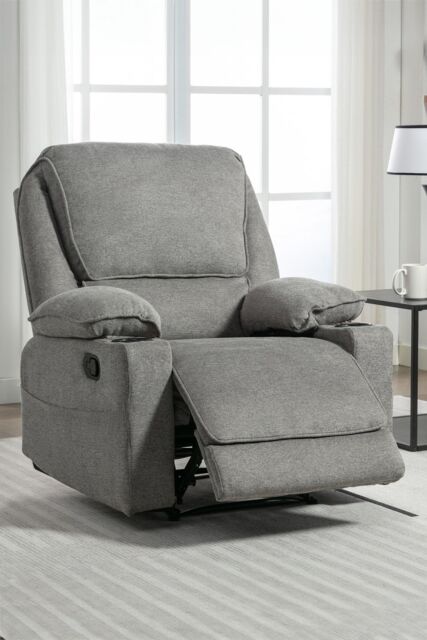 More4Homes Sydney 1 Seater Fabric Manual Recliner Chair with Cupholders in Grey - image 1