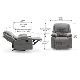 More4Homes Sydney 1 Seater Fabric Manual Recliner Chair with Cupholders in Grey - thumbnail 7