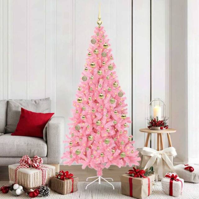 Berkfield Home Christmas Tree with 300 LEDs with Stand Pink 180 cm PVC - image 1