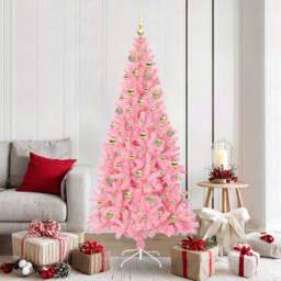Berkfield Home Christmas Tree with 300 LEDs with Stand Pink 180 cm PVC - thumbnail 1