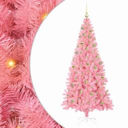 Berkfield Home Christmas Tree with 300 LEDs with Stand Pink 180 cm PVC - thumbnail 2