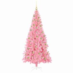 Berkfield Home Christmas Tree with 300 LEDs with Stand Pink 180 cm PVC - thumbnail 4