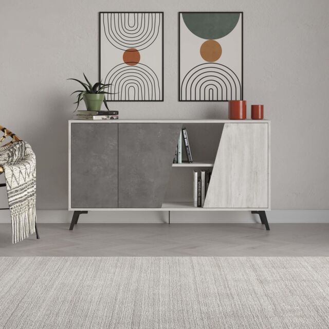 Decortie 2-Doors Sideboard 'Fiona' Metal Legs Storage Cabinet 150cm in Off-White - Size: 2 Pack - image 1