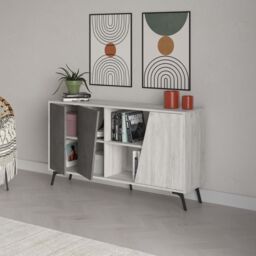 Decortie 2-Doors Sideboard 'Fiona' Metal Legs Storage Cabinet 150cm in Off-White - Size: 2 Pack - thumbnail 3