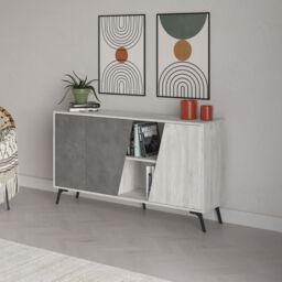 Decortie 2-Doors Sideboard 'Fiona' Metal Legs Storage Cabinet 150cm in Off-White - Size: 2 Pack - thumbnail 4