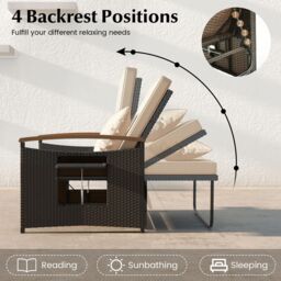Costway Outdoor Wicker Daybed Rattan Woven Loveseat with Folding Panels & Storage Ottoman in Brown - thumbnail 5