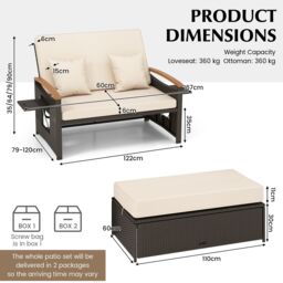 Costway Outdoor Wicker Daybed Rattan Woven Loveseat with Folding Panels & Storage Ottoman in Brown - thumbnail 2