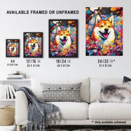 "Artery8 Wall Art Print Shiba Inu Dog Lover Gift Pet Portrait Colourful Artwork Painting Poster - Size: W18"" x H24""" - thumbnail 3