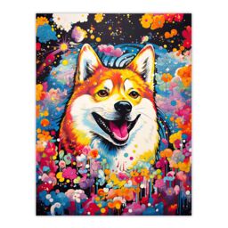 "Artery8 Wall Art Print Shiba Inu Dog Lover Gift Pet Portrait Colourful Artwork Painting Poster - Size: W18"" x H24""" - thumbnail 1