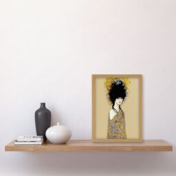 Artery8 Woman in Klimt Style Dress Gold Black Painting Artwork Framed Wall Art Print A4 in Light Oak - thumbnail 2