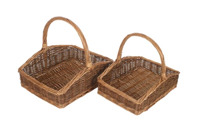 Red Hamper Wicker Set of 2 Rectangular Country Unpeeled Garden Trugs in Brown - image 1