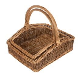 Red Hamper Wicker Set of 2 Rectangular Country Unpeeled Garden Trugs in Brown - thumbnail 2