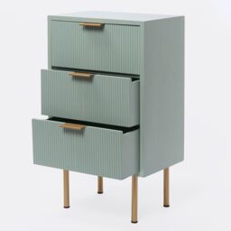 OHS Ribbed Bedside Table Modern Bedroom 3 Draw Office Nightstand in Pale Green - thumbnail 6
