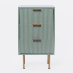 OHS Ribbed Bedside Table Modern Bedroom 3 Draw Office Nightstand in Pale Green - thumbnail 4
