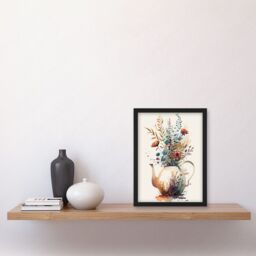 Artery8 Wildflower Bouquet Teapot Vase with Floral Design Artwork Framed Wall Art Print A4 in Black - thumbnail 2