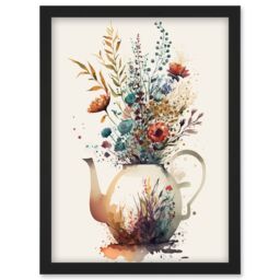 Artery8 Wildflower Bouquet Teapot Vase with Floral Design Artwork Framed Wall Art Print A4 in Black - thumbnail 1