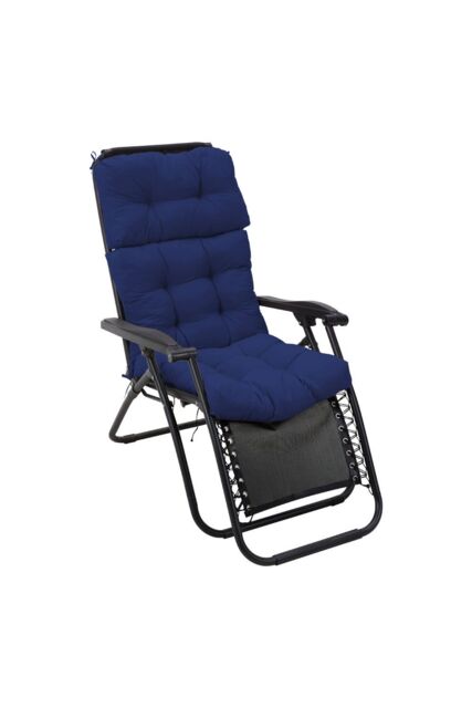 Living and Home 130cm W x 55cm D 3 Fold All-In-One Garden High-Back Recliner Cushion in Blue - Size: 130 cm W x 55 cm D - image 1