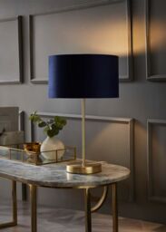 ValueLights Charlie Gold Stem Table Lamp Light with Velvet Shade in Navy - Size: 10 inches