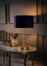 ValueLights Charlie Gold Stem Table Lamp Light with Velvet Shade in Navy - Size: 10 inches - thumbnail 2