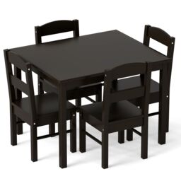 Gymax Table & 4 Chairs Set Activity Table Dining Table With Chairs in Dark Brown - thumbnail 3
