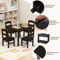 Gymax Table & 4 Chairs Set Activity Table Dining Table With Chairs in Dark Brown - thumbnail 5