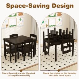 Gymax Table & 4 Chairs Set Activity Table Dining Table With Chairs in Dark Brown - thumbnail 6