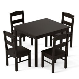 Gymax Table & 4 Chairs Set Activity Table Dining Table With Chairs in Dark Brown - thumbnail 1
