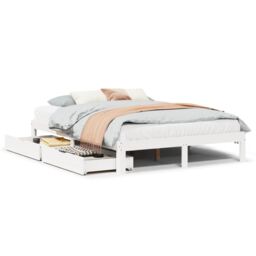 Berkfield Home Bed Frame with Drawers without Mattress White 135x190 cm Double - thumbnail 2