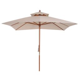 OUTSUNNY 3m Fir Wooden Garden Parasol Sun Shade Outdoor Umbrella Canopy in Beige - thumbnail 2
