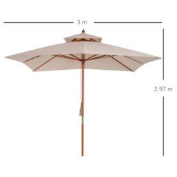 OUTSUNNY 3m Fir Wooden Garden Parasol Sun Shade Outdoor Umbrella Canopy in Beige - thumbnail 3