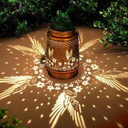 KORVIXA Hummingbird Metal Solar Lantern Hanging Light in Brown - Size: 40 cm diameter x 25 cm high - thumbnail 1