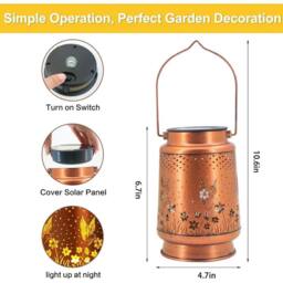 KORVIXA Hummingbird Metal Solar Lantern Hanging Light in Brown - Size: 40 cm diameter x 25 cm high - thumbnail 2