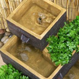 Primrose Dalton 4 Tier Cascading Solar Water Feature & Herb Patio Planter H42cm in Natural - thumbnail 4