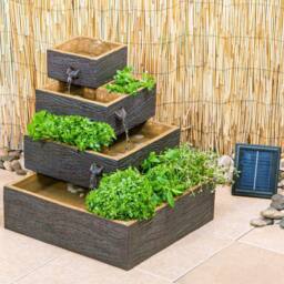 Primrose Dalton 4 Tier Cascading Solar Water Feature & Herb Patio Planter H42cm in Natural - thumbnail 1