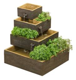 Primrose Dalton 4 Tier Cascading Solar Water Feature & Herb Patio Planter H42cm in Natural - thumbnail 2