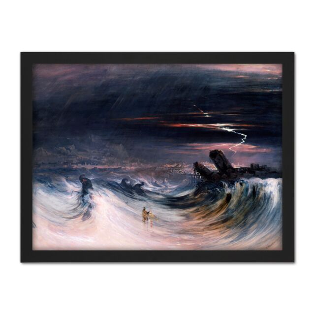 "Artery8 Wall Art Print John Martin Destruction Of Tyre Large Framed Wall Décor Art in Black - Size: W18"" x H24""" - image 1