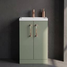 Balterley Bathroom Vanity Basin Unit, Copper Handles, 500mm, Satin Green - thumbnail 4