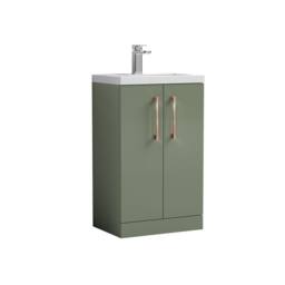Balterley Bathroom Vanity Basin Unit, Copper Handles, 500mm, Satin Green