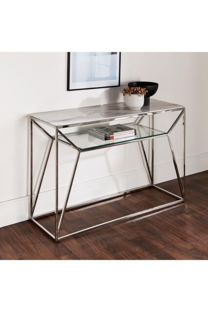 Native Home & Lifestyle Marble Glass Console Table in Silver - image 1